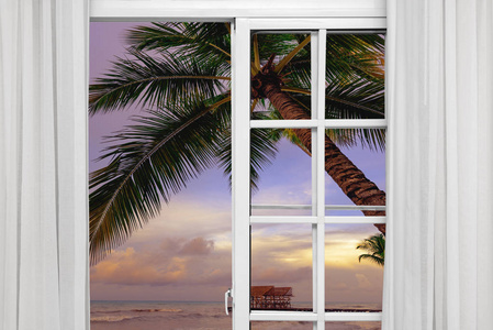 从加勒比日落的开放窗口看图片