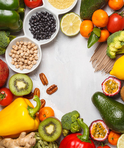 健康的素食主义者食物概念。水果蔬菜背景。新鲜