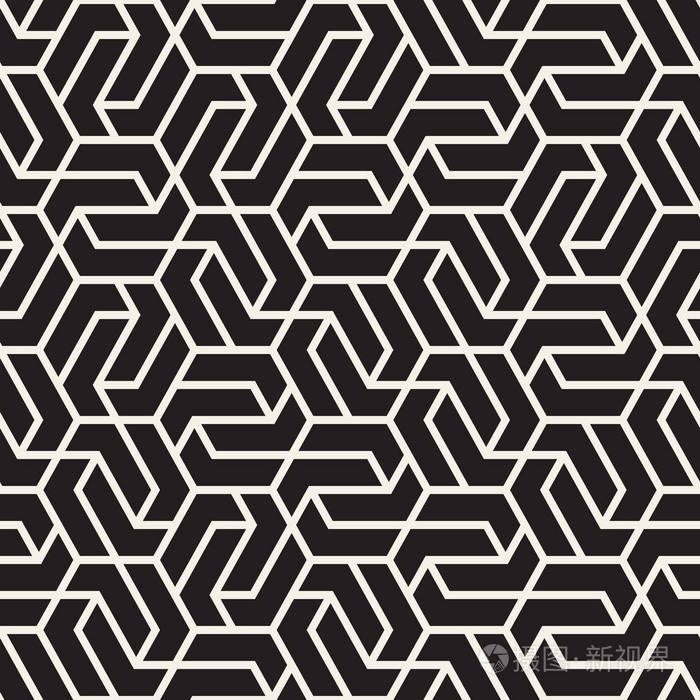 手绘风格抽象无缝图案黑白. 复古格朗格写意锯齿纹纹理.