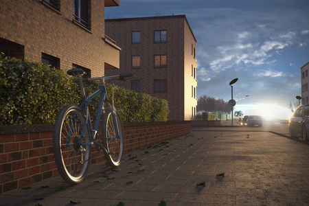 一个有自行车的欧洲城市的空街图片