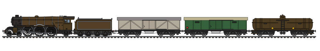 老式货运蒸汽火车的手绘图