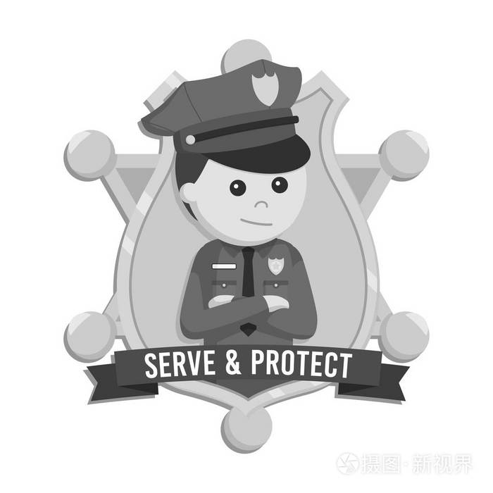 警徽矢量图设计黑白风格