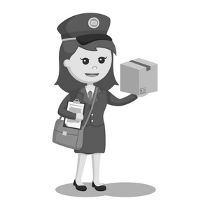 lwoman带有剪贴板的女邮递员,包黑白样式照片