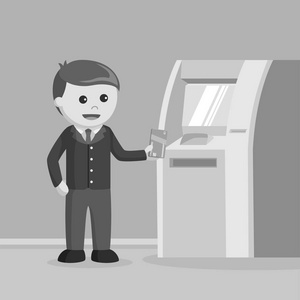 商务人员使用ATM机黑白风格