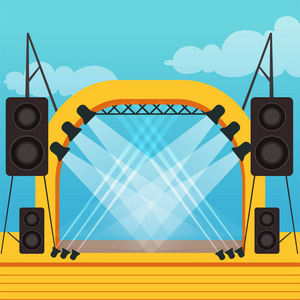 空舞台为露天节日或音乐音乐会.户外现场设有专业的灯光和音响设备.