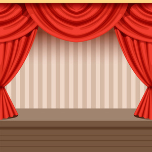复古白兰地场景复古剧场场景背景设计与红色窗帘和条纹背景.