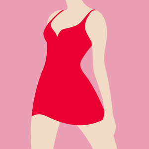 红色矢量插图的女孩身体平面样式