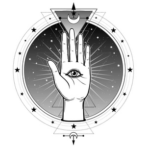 神秘符号:人类的手有一只神圣的全视眼.神圣的几何学.