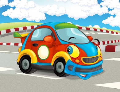 卡通,有趣,快乐的外观赛车,赛道插图儿童照片