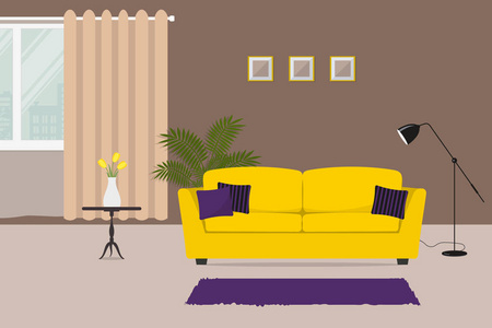 在图像中的窗口背景上有一张桌子,上面有黄色的郁金香.