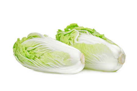 白色背景下的两种鲜白菜蔬菜照片