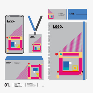 公司实体模板集。 商业文具模拟与空白标志。 互联网营销和品牌设计模板。