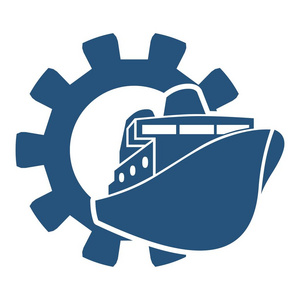 渡船船剪影在齿轮的渡船船图标照片