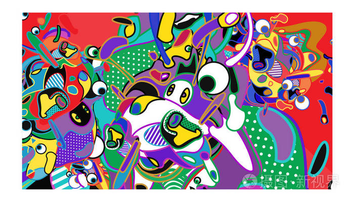 矢量彩色抽象壁纸背景。 各种分形形状和布局组成。 海报横幅和织物打印设计模板。
