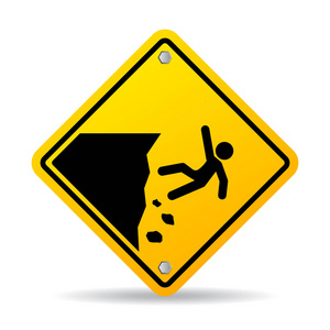 危险悬崖边缘警告黄色标志插画