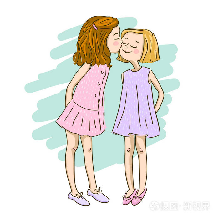两个女孩最好的朋友矢量插图