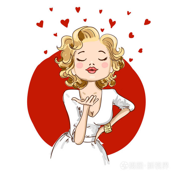 美丽的金发女人送飞吻