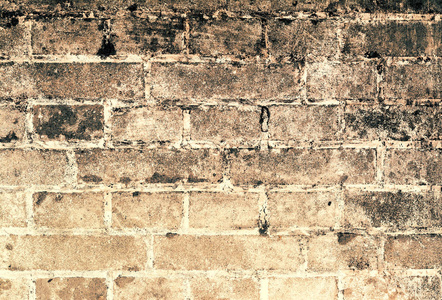 砖老式的垃圾墙与裂缝特写纹理背景