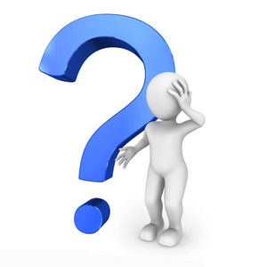 有蓝色大问号的3d白人.照片