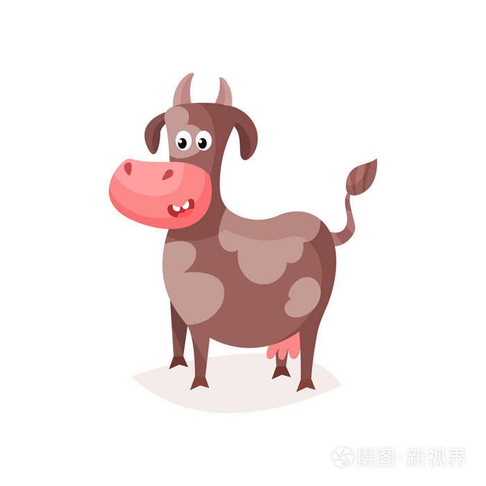 滑稽的褐色斑点的母牛, 逗人喜爱牛奶母牛卡通矢量例证