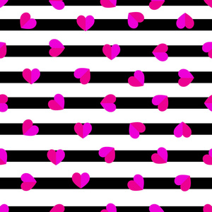 s day seamless pattern. Pink hearts on black lines vector illust