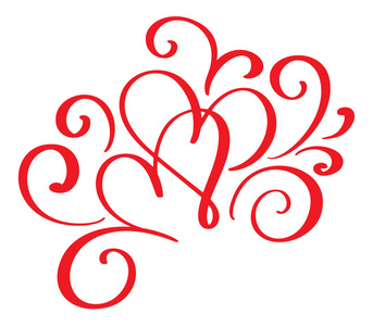 矢量情人节的蓬勃发展书法复古红色的心。手绘粗略的书法情人节爱和婚礼请柬