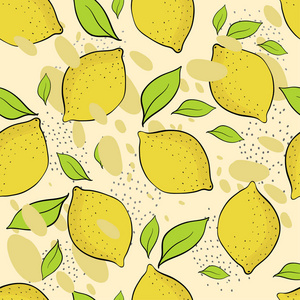 与柠檬在薄荷绿色背景无缝模式。明亮的夏天设计。手绘风格