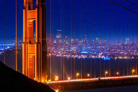 金门大桥旧金山日落通过电缆