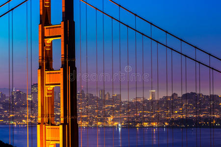 金门大桥旧金山日落通过电缆