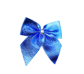 用缎带做成的节日蓝色蝴蝶结.照片