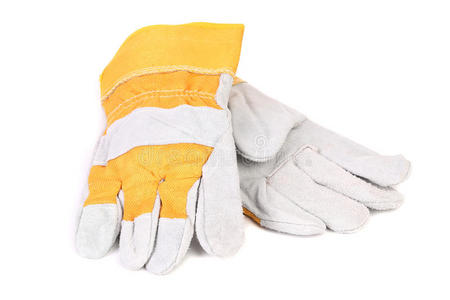 黄白色施工手套。