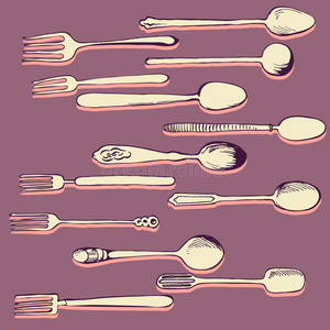 一套不同的勺子和叉子