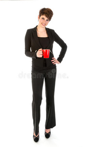 身材苗条的女商人喝杯咖啡