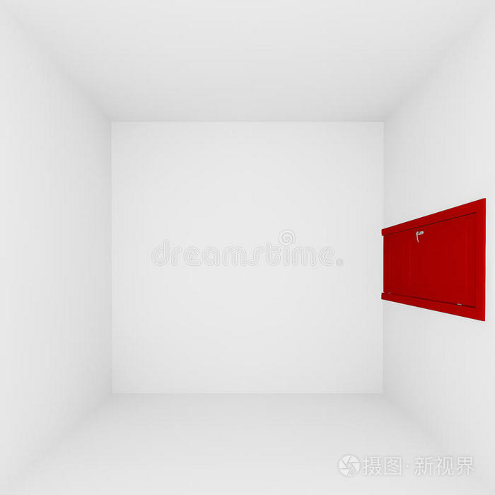 顶视图为白色墙壁的空房间，3d内部