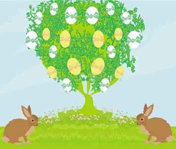 兔子树复活节贺卡