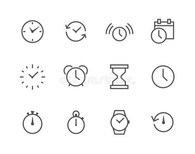 与时间相关的细线简单图标集