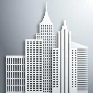 抽象3d纸白色摩天大楼