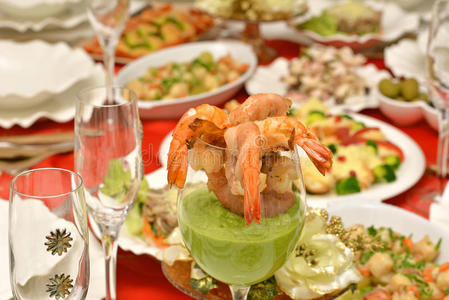 美味的 海鲜 假日 菜单 火腿 餐厅 豌豆 桌子 台布 贝类