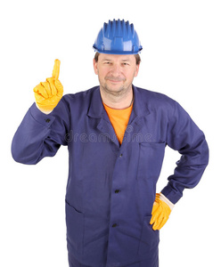 工人们用手吸引注意。