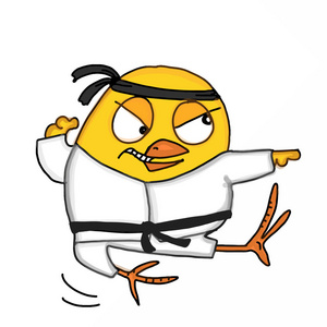 可爱的黄色小鸡插图卡通画空手功夫泰国照片