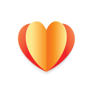 心设计在纸艺术风格。 红色和橙色的纸心。