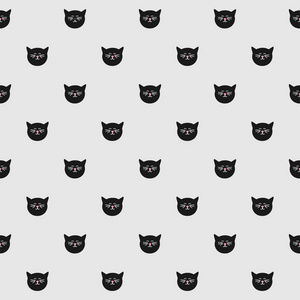 灰色背景下黑猫的瓷砖矢量图案