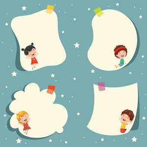 趣网可爱的卡通孩子和空模板设计照片