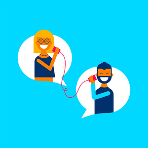 男孩和女孩在网上聊天泡泡.eps10矢量.照片