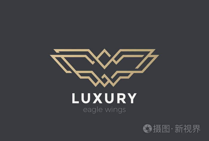鹰翼抽象标志设计矢量模板线性样式