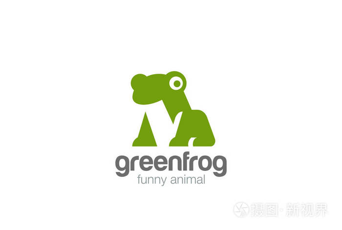 绿色青蛙几何抽象标志设计矢量模板负空间风格