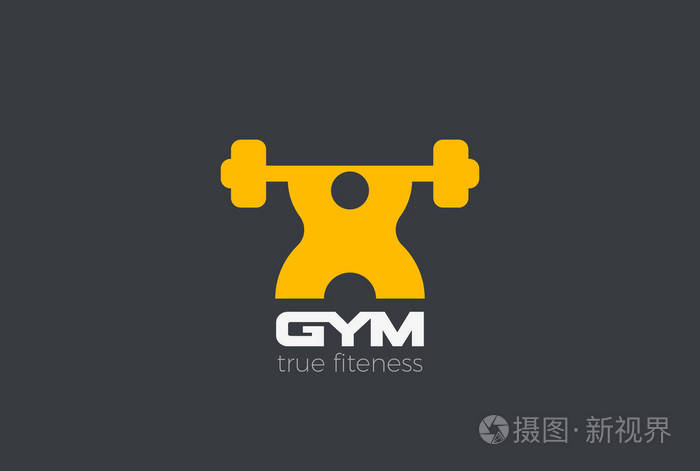 健身房健身运动标志设计矢量模板男子杠铃运动标志型概念图标