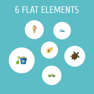 套的季节图标平面风格的符号也包括龟, 铲, 贝壳对象照片