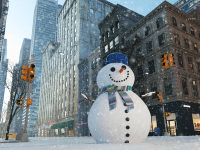 纽约城的暴风雪建造雪人。3d 渲染