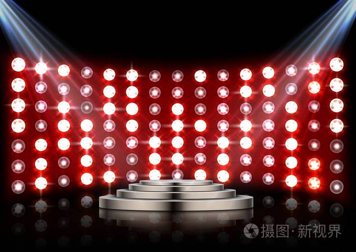 舞台讲台矢量插图,背景为暗色聚光灯